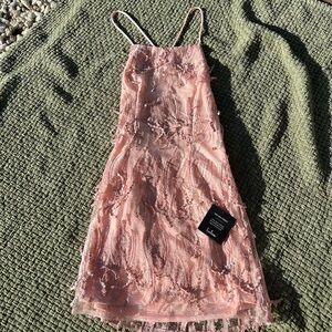 Lulu’s Making Magic Blush Pink Fringe Lace-Up Mini Dress